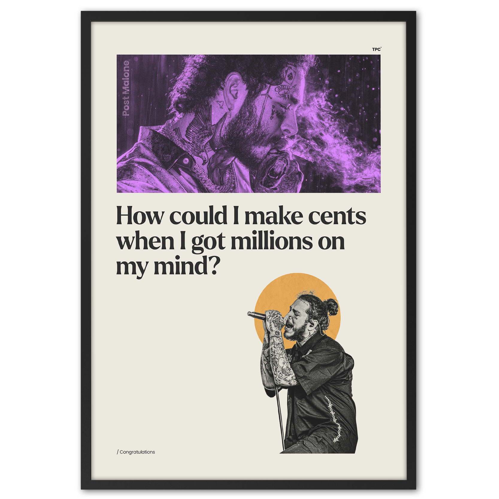 Framed poster with a quote and artistic illustration on a white background
