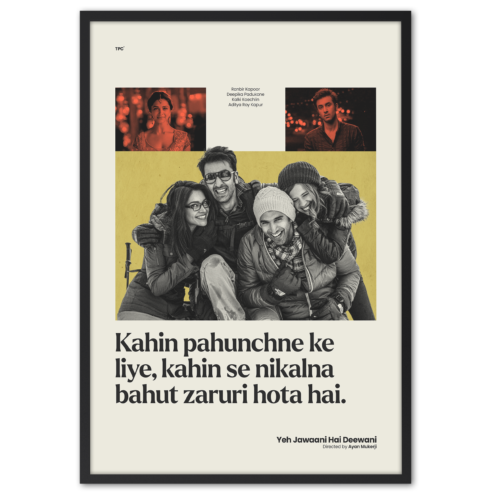 Framed movie poster with a group of people on a yellow background