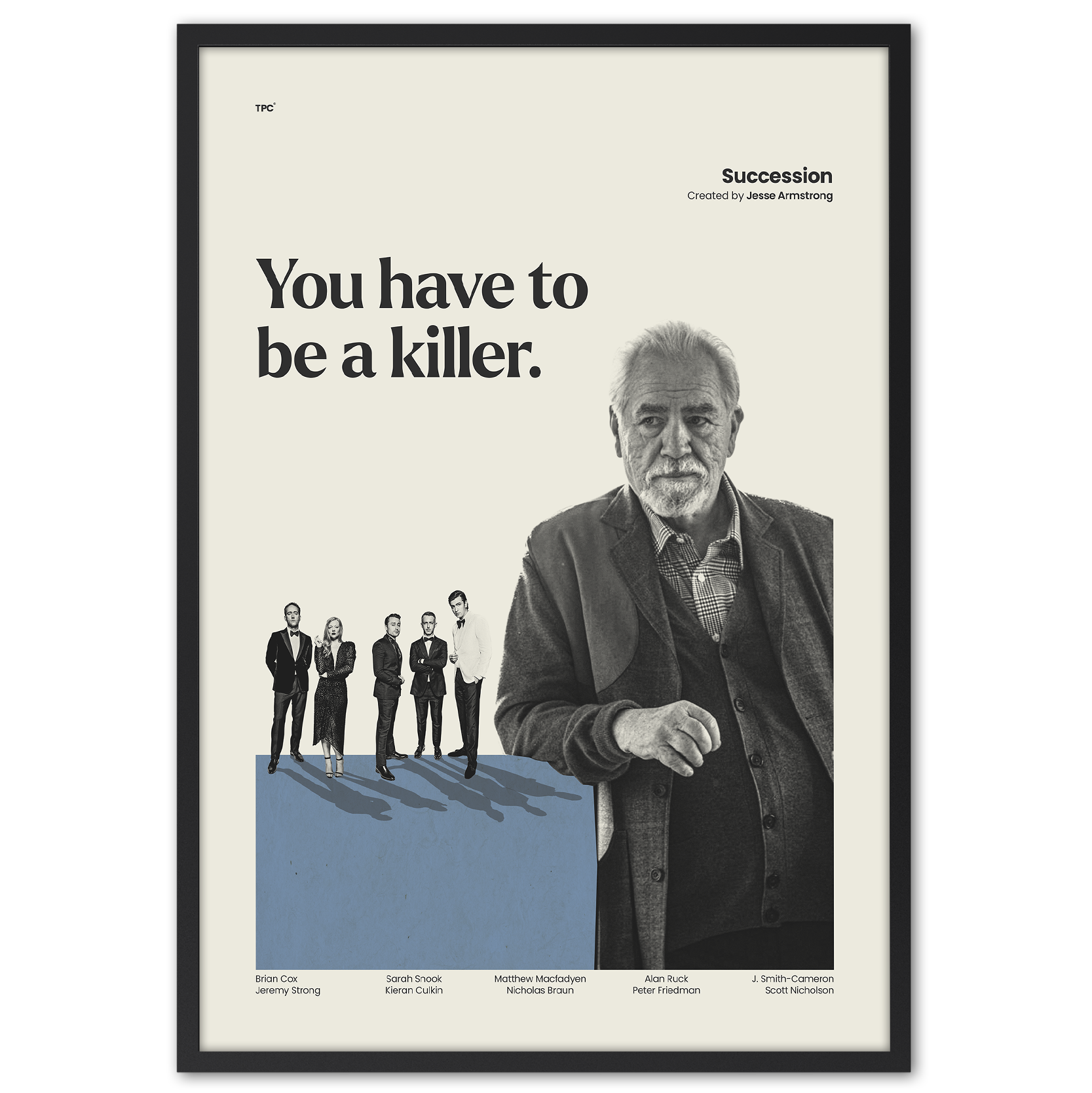 Framed movie poster with a man and text on a white background