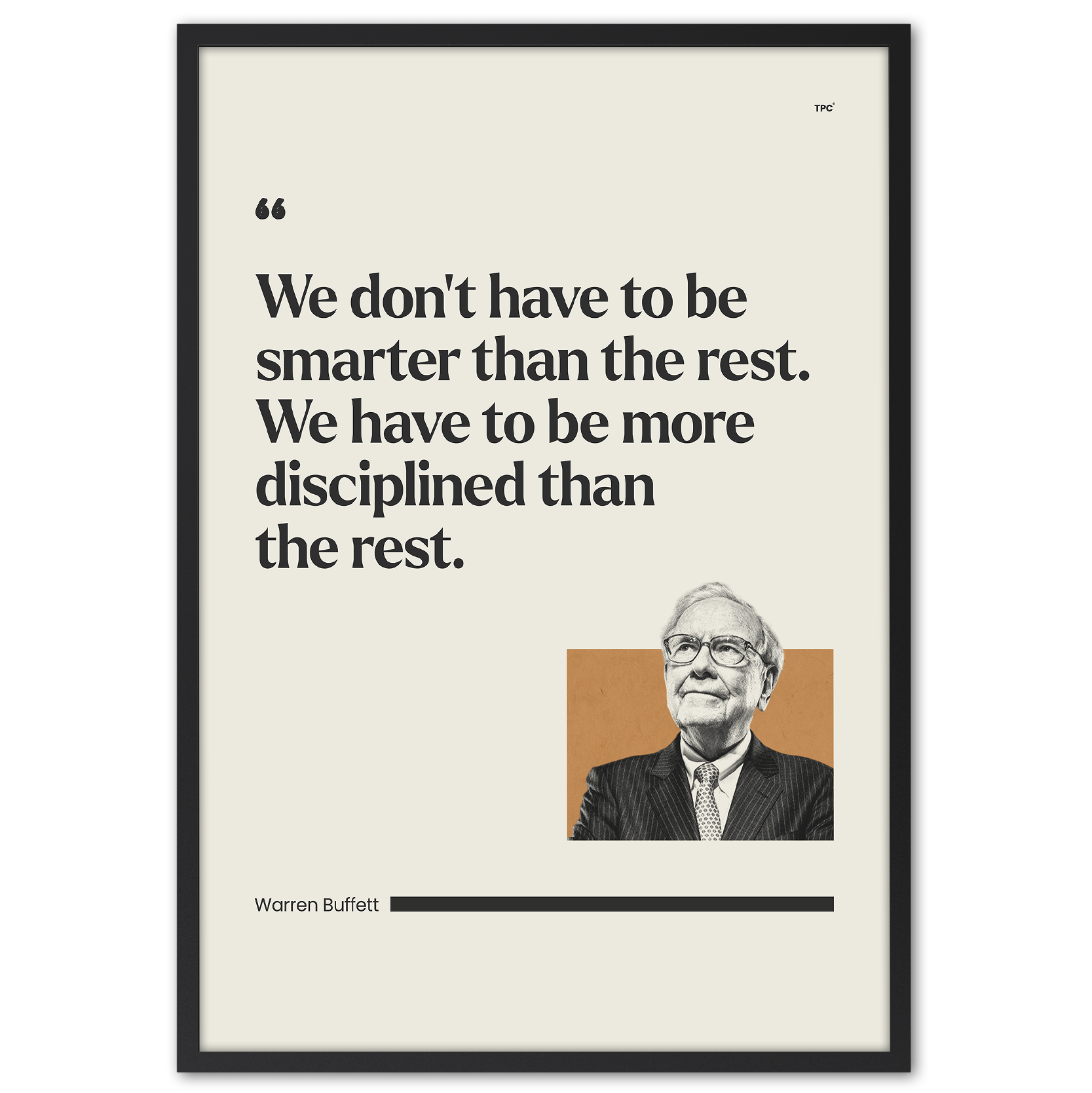 Framed poster with Warren Buffett's quote on a white background
